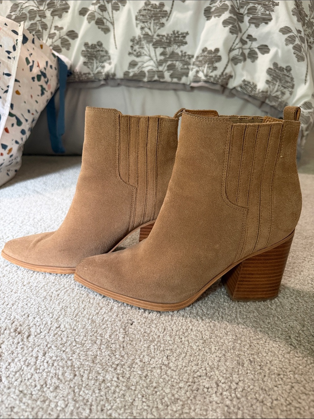 Marc Fisher Tan Suede Block Heel Ankle Booties